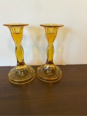 Amber Glass Candlestick Pair - Home Accents